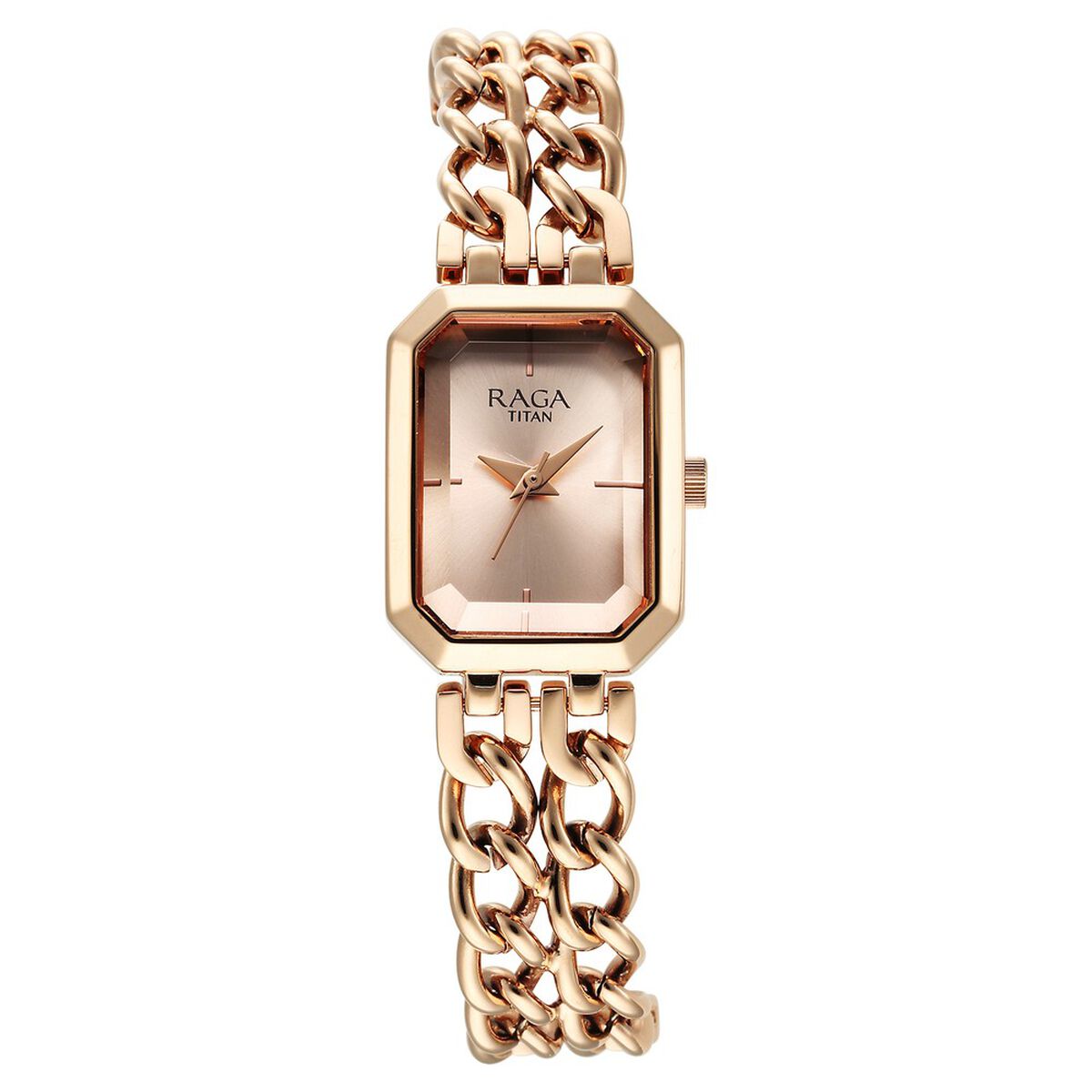 Titan Raga Showstopper Quartz Analog Rose Gold Dial Rose Gold Metal Strap Rectangular Shaped Watch For Women 2