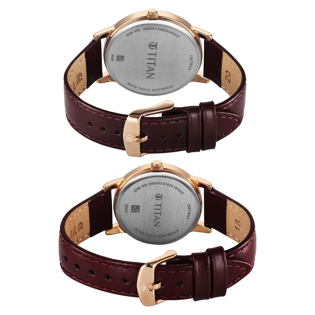 Titan Bandhan Eternal Pair Analog with Date and Maroon Dial Maroon Leather Strap Watch for Couples 5
