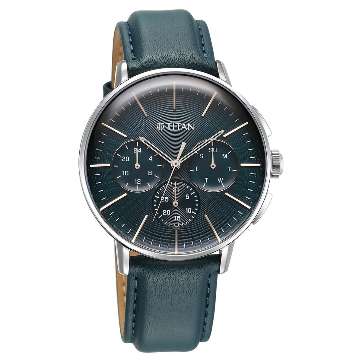Titan Light leathers Multifunction Ocean Blue Dial Leather Strap Watch For Men 2