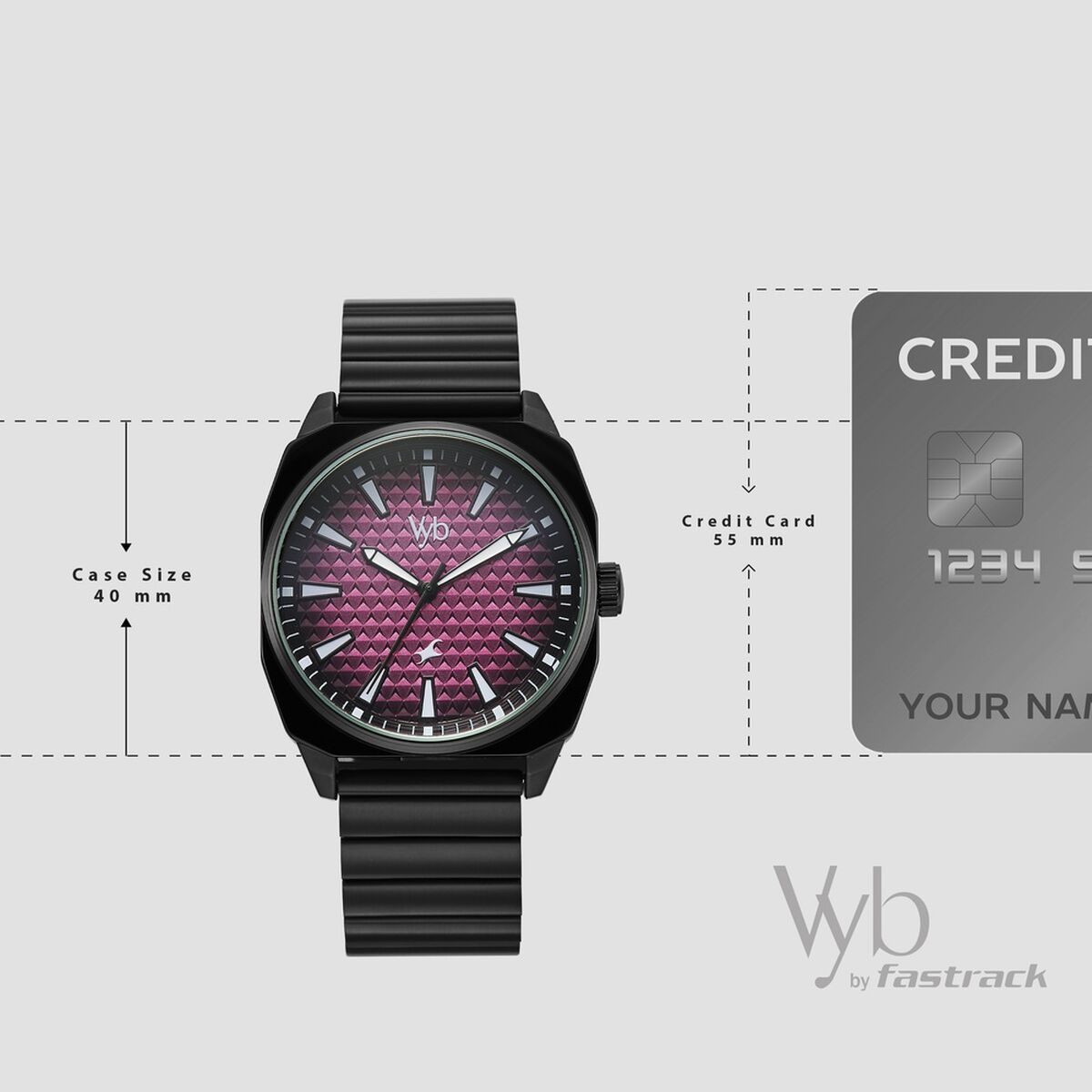 Vyb Drift By Fastrack Quartz Analog Purple Dial Black Stainless Steel Strap Watch For Guys 4