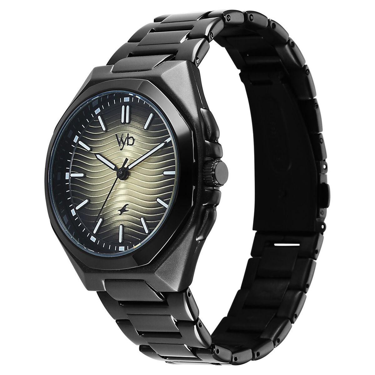 Vyb Quest By Fastrack Quartz Analog Beige Dial Black Stainless Steel Strap Watch For Guys 3