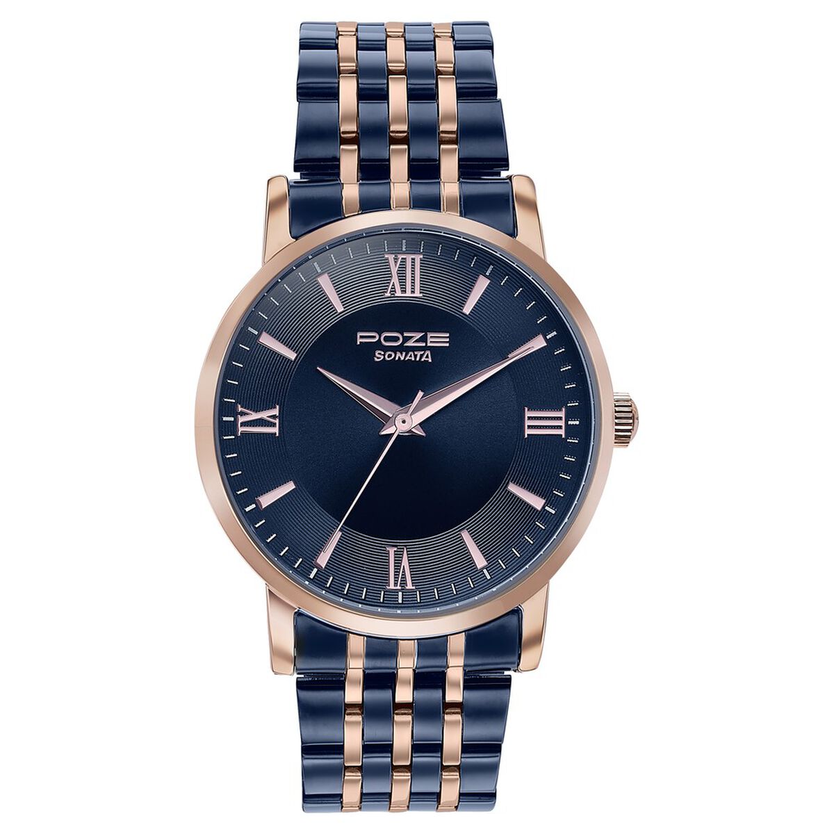 Sonata Poze Quartz Analog Blue Dial Metal Strap Watch For Men 1