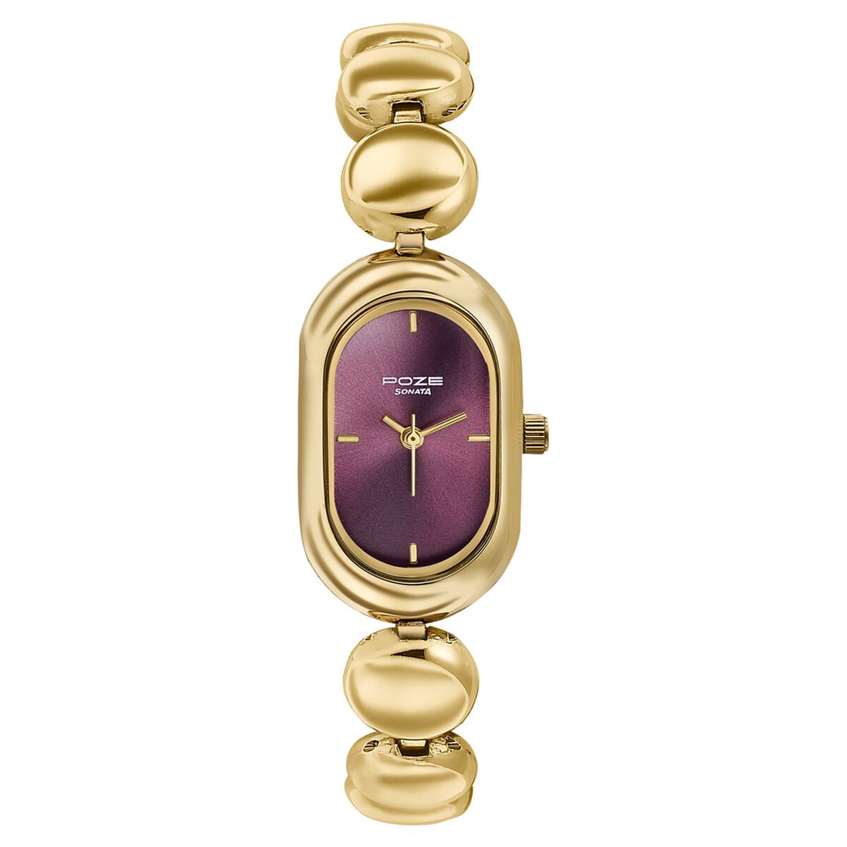 Poze By Sonata Quartz Analog Plum Dial Golden Metal Strap Watch For Women 2