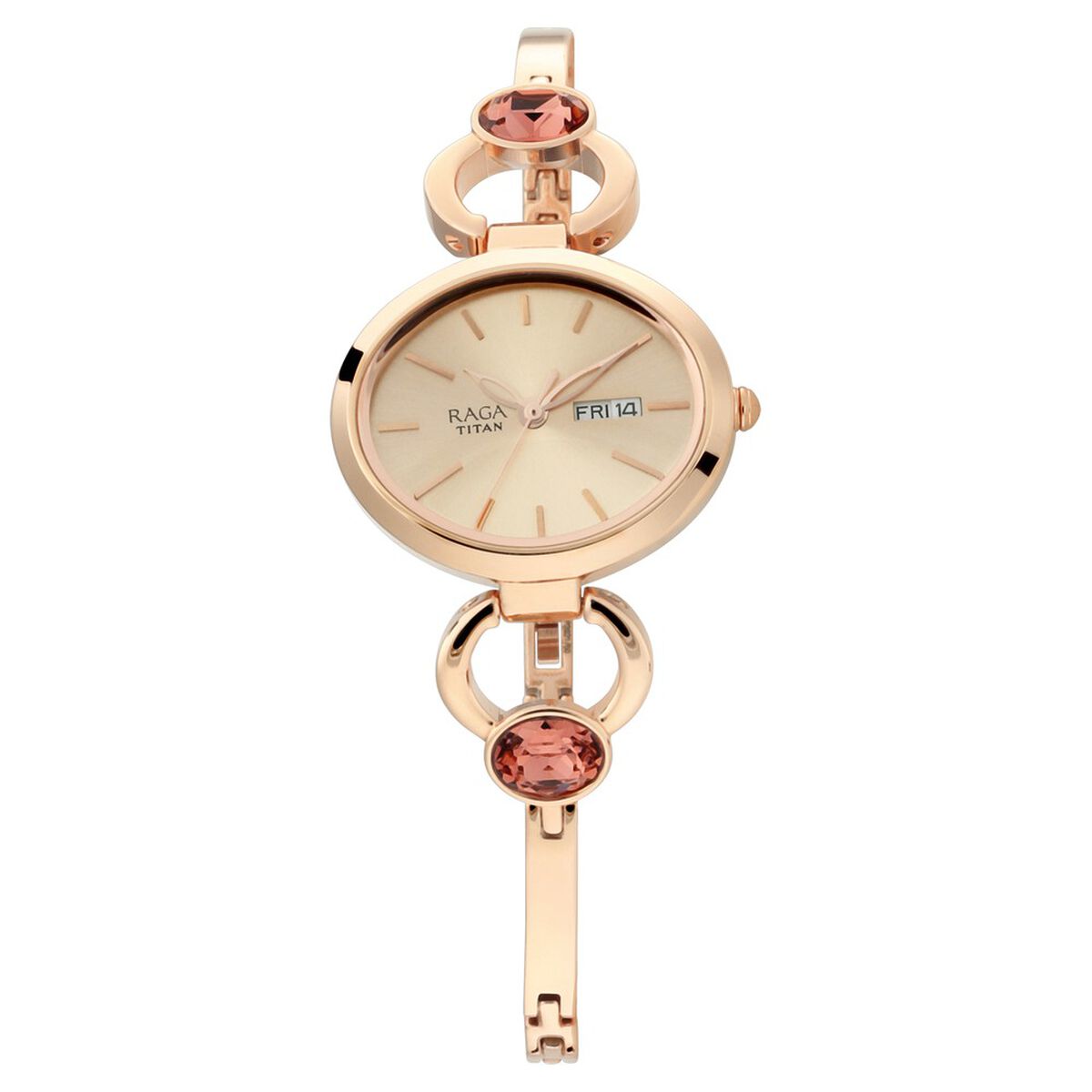 Titan Raga Viva Rose Gold Dial Analog with Day and Date Metal Strap Watch for Women 1