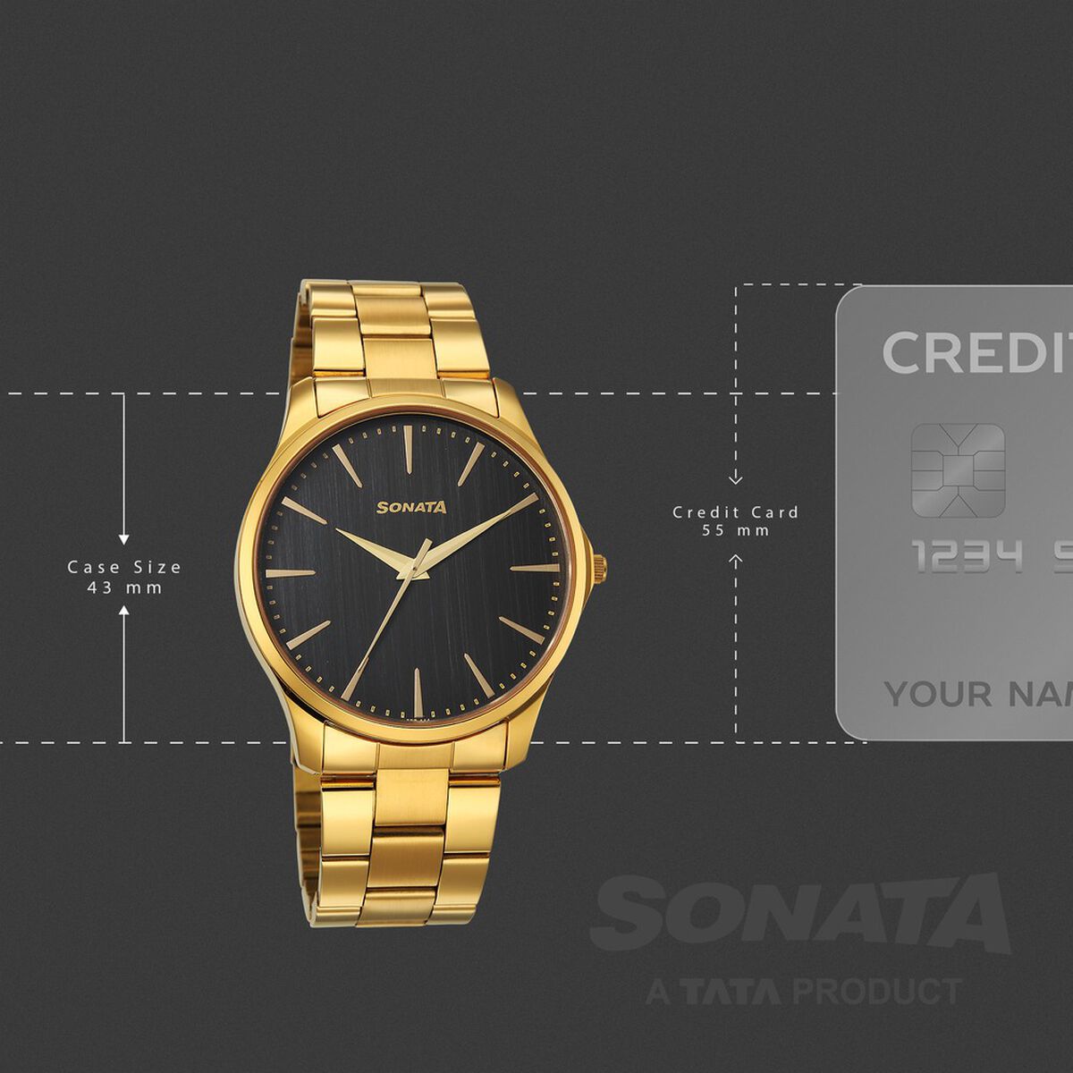 Sonata Traditional Essentials Quartz Analog Black Dial Golden Metal Strap Watch For Men 4