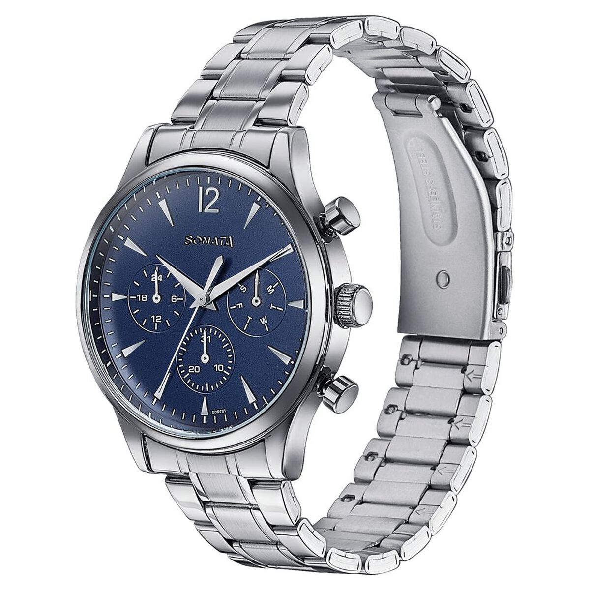 Sonata Wedding Edit Quartz Multifunction Blue Dial Stainless Steel Strap Watch For Men 4