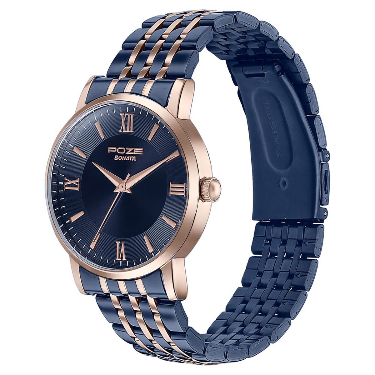 Sonata Poze Quartz Analog Blue Dial Metal Strap Watch For Men 3