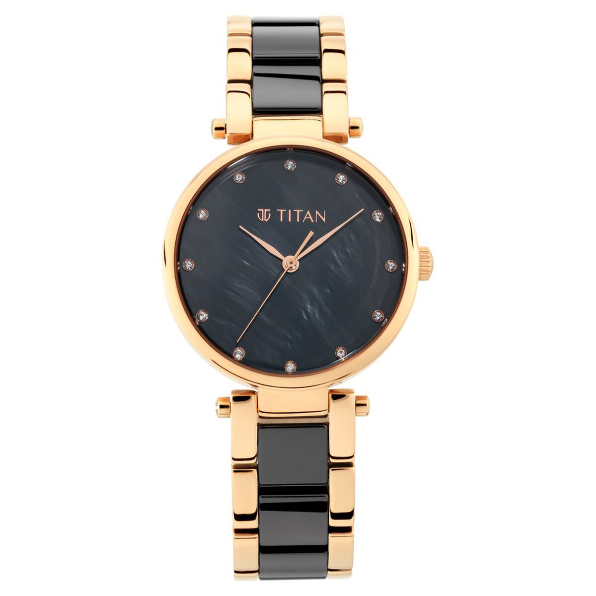 Titan Purple Quartz Analog Black Dial Two Toned Ceramic Strap Watch For Women 2