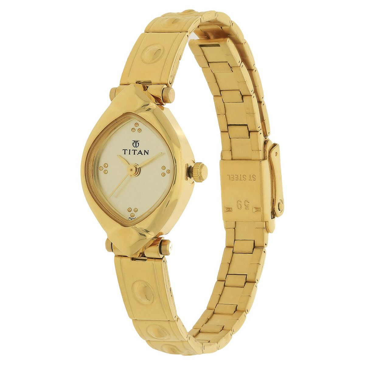 Titan Quartz Analog Champagne Dial Watch For Women With Golden Stainless Steel Strap 2