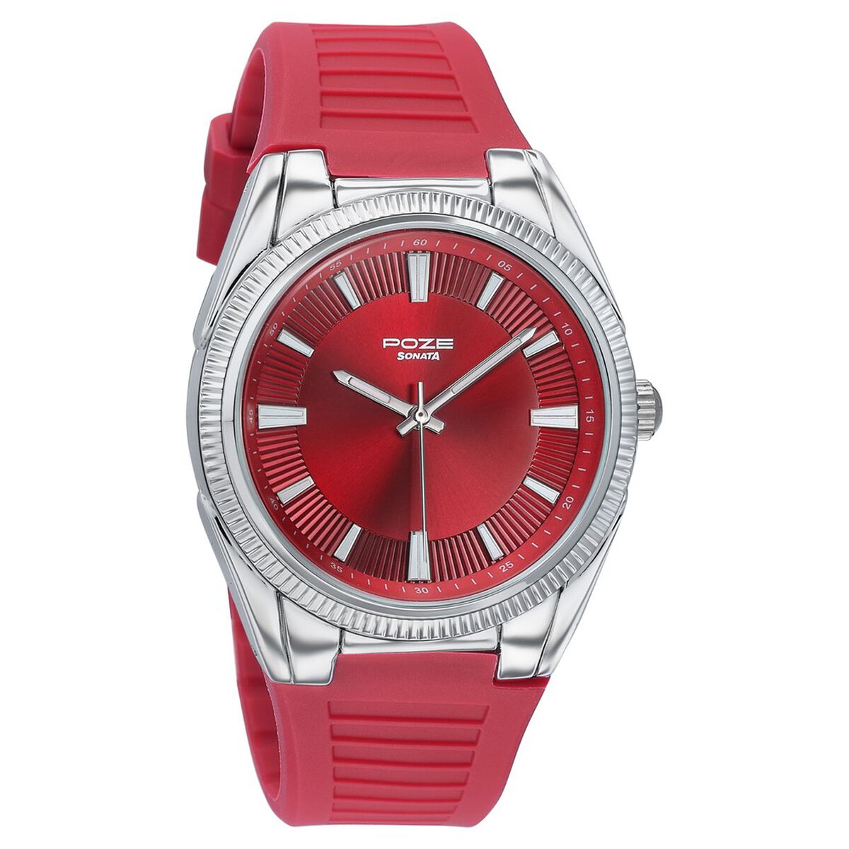 Poze By Sonata Quartz Analog Red Dial Red Silicone Strap Watch For Men 3