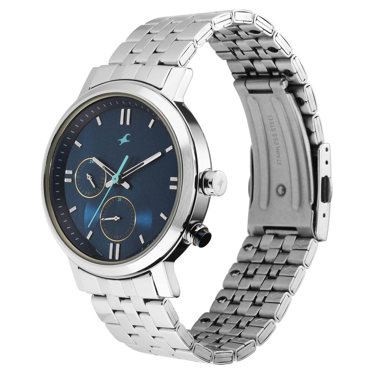 Fastrack Tick Tock Quartz Analog Blue dial Metal Strap Watch for Guys 3