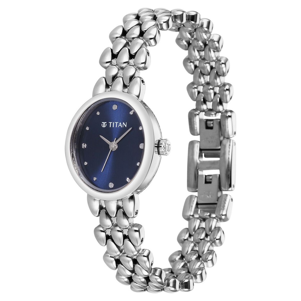 Titan Purple Serein Quartz Analog Blue Dial Silver Metal Strap Watch For Women 3