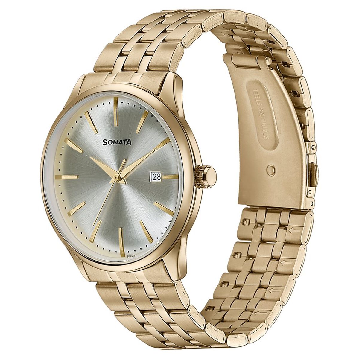Sonata Wedding Edit Quartz Analog with Date Golden Dial Stainless Steel Strap Watch For Men 4