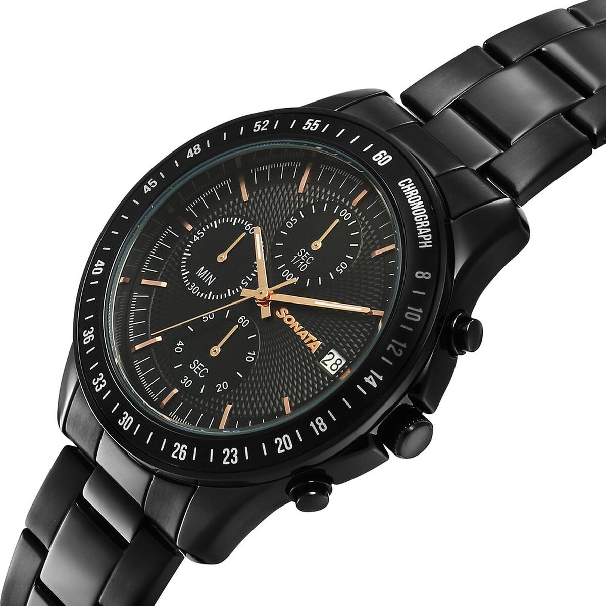 Sonata Chronos Quartz Analog with Date Black Dial Black Colour Stainless Steel Strap Watch For Men 3