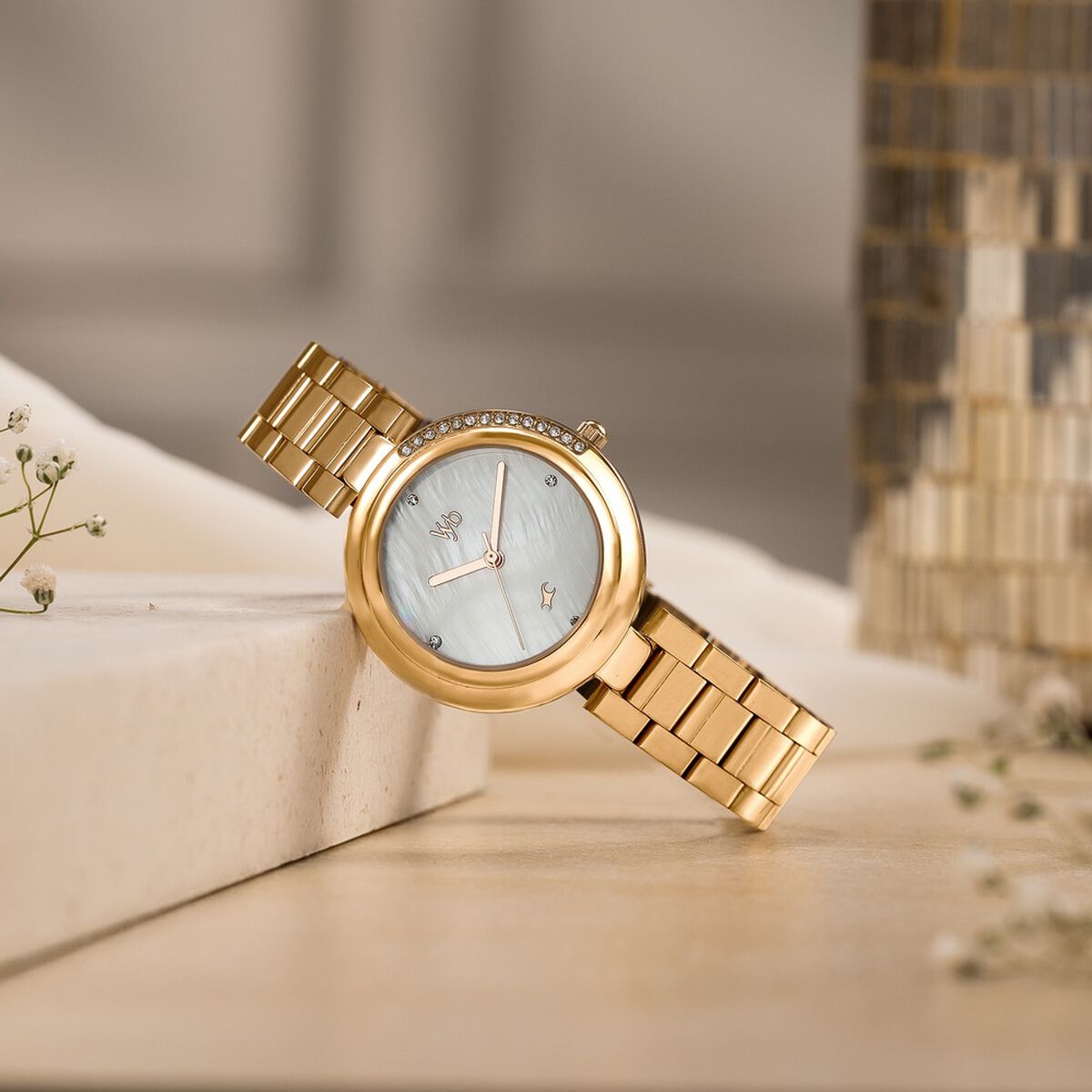 Vyb Aura By Fastrack Quartz Analog White Dial Rose Gold Stainless Steel Strap Watch For Girls 1