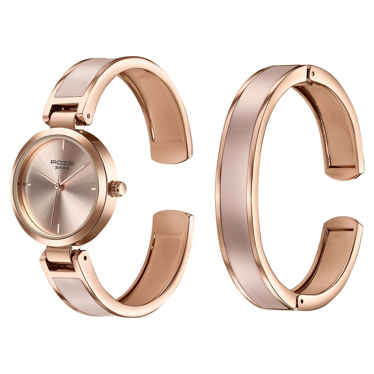 Sonata Poze Quartz Analog Pink Dial Two Toned Kada Strap Watch For Women 5