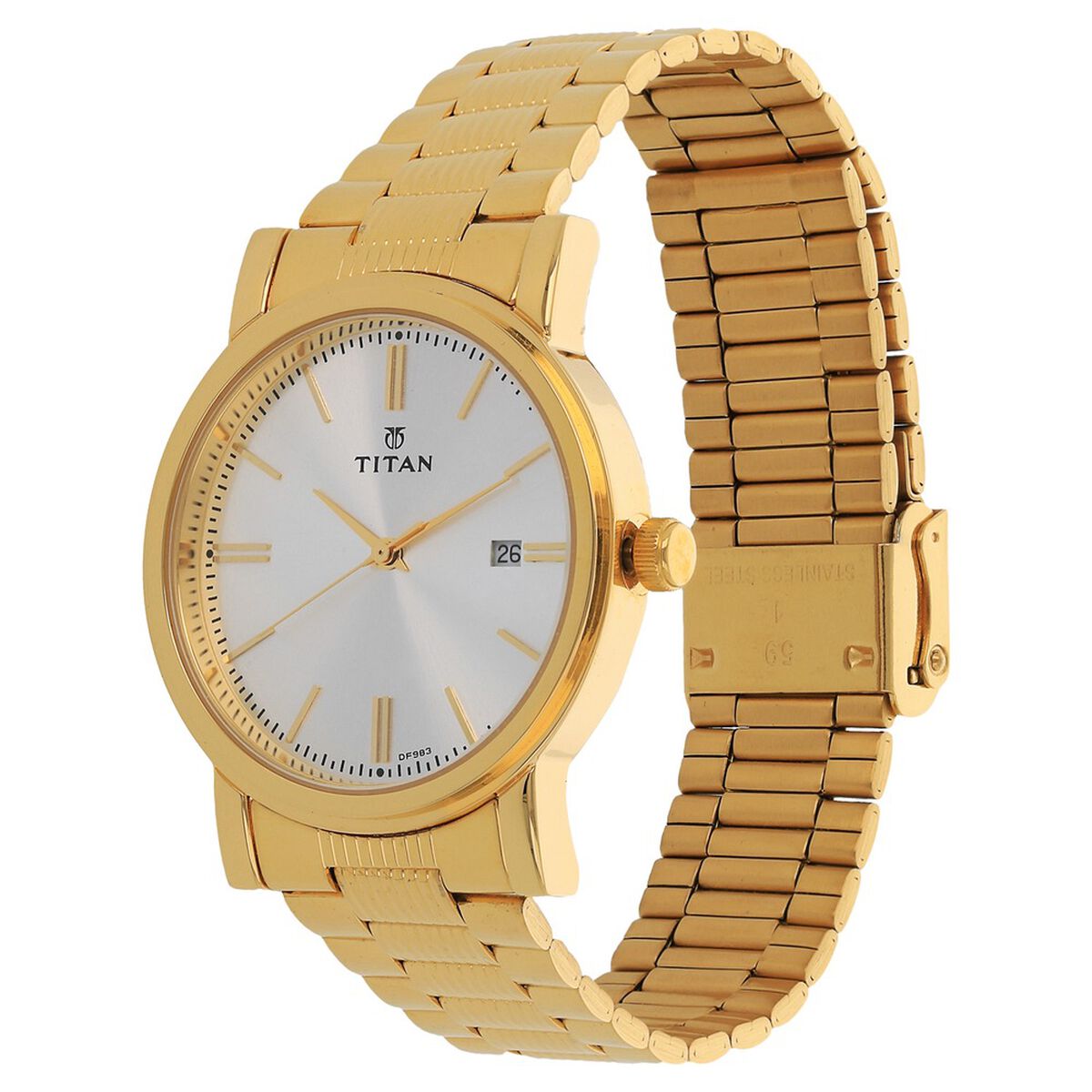 Titan Quartz Analog with Date Silver Dial Golden Stainless Steel Strap Watch For Men 2
