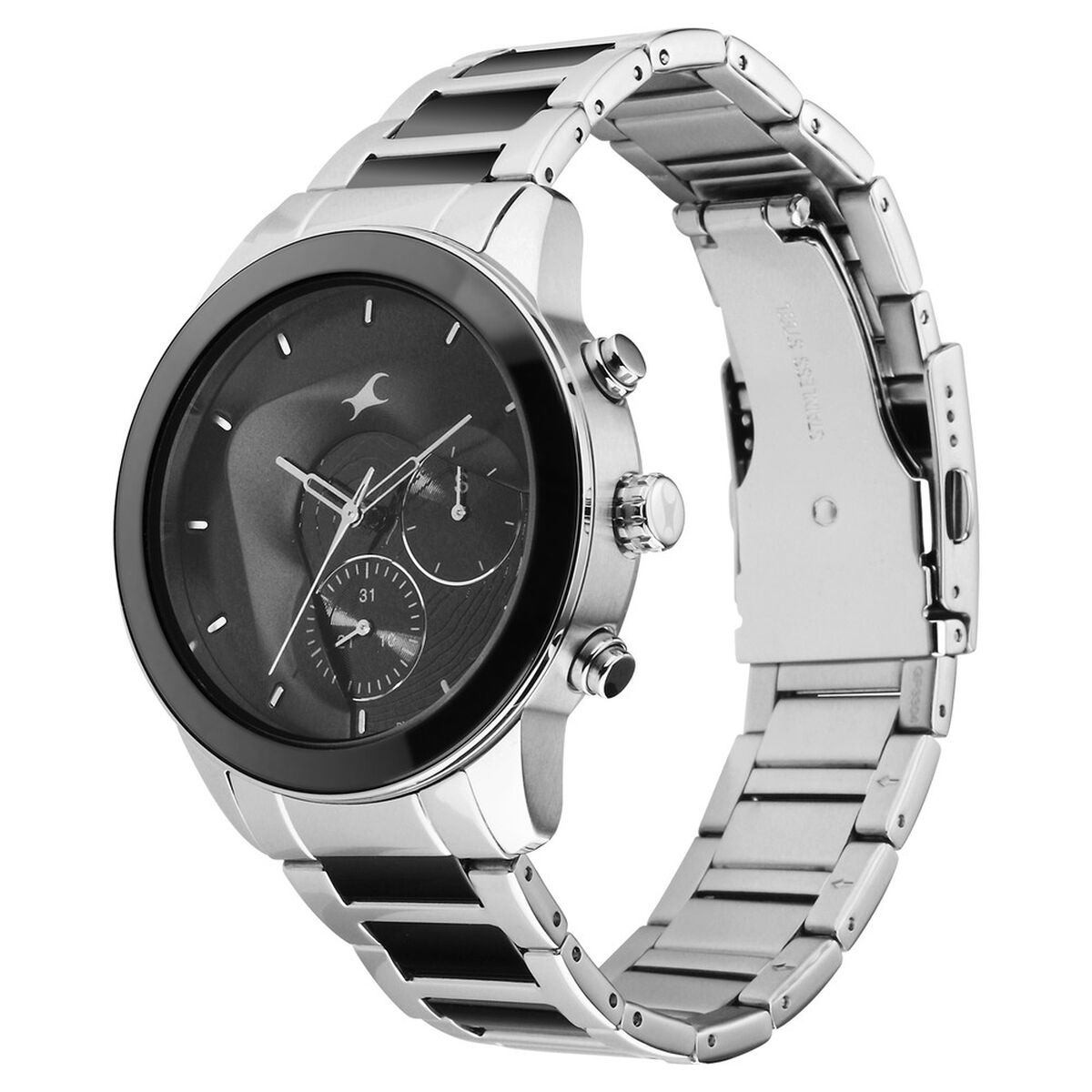 Fastrack Cerame Quartz Multifunction Black Dial Steel & Ceramic Strap Watch for Guys 4