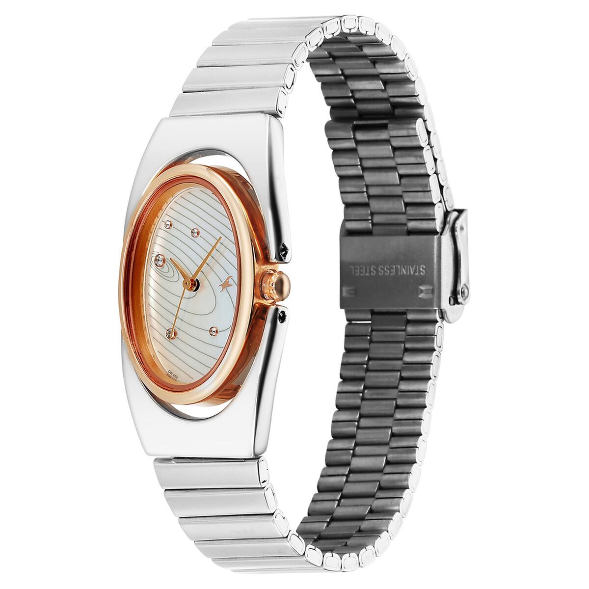Fastrack UFO Quartz Analog Mother of Pearl Dial Silver Colour Stainless Steel Strap Watch For Girls 3