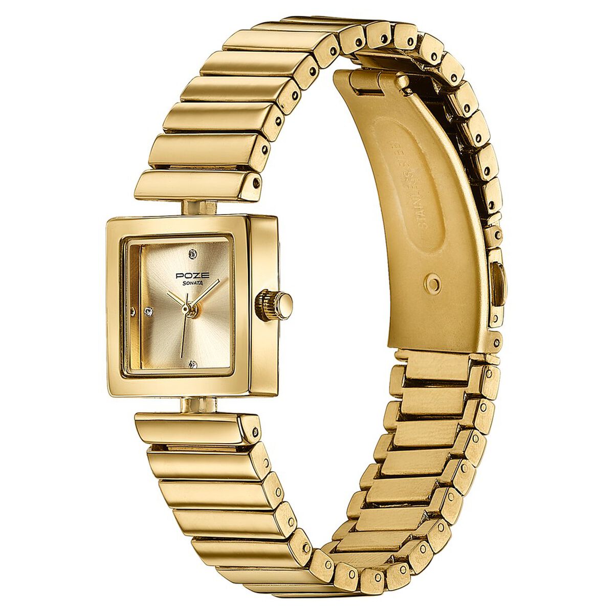 Sonata Poze Quartz Analog Silver Dial Golden Metal Strap Watch For Women 5