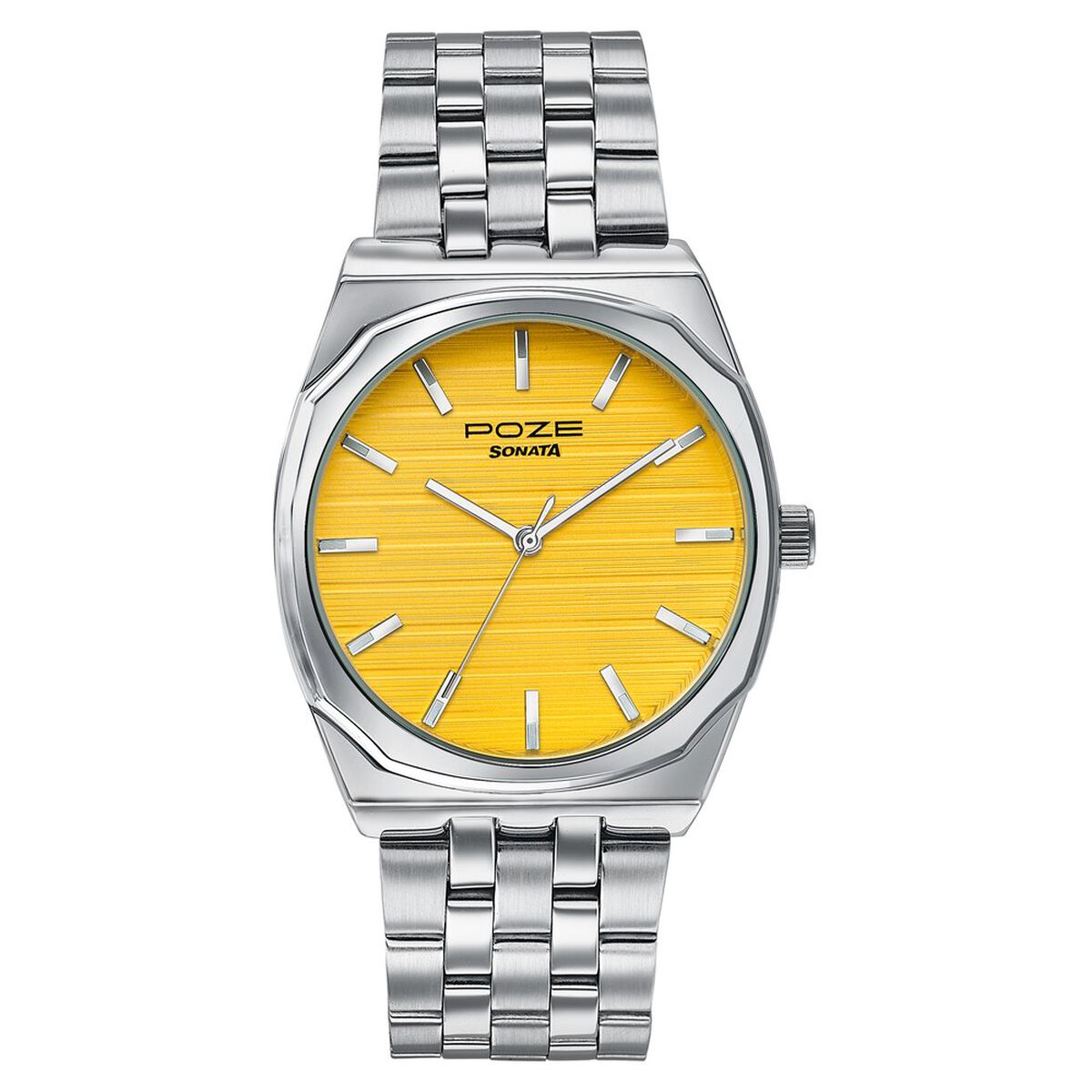 Sonata Poze Quartz Analog Yellow Dial Silver Colour Stainless Steel Strap Watch For Men 3