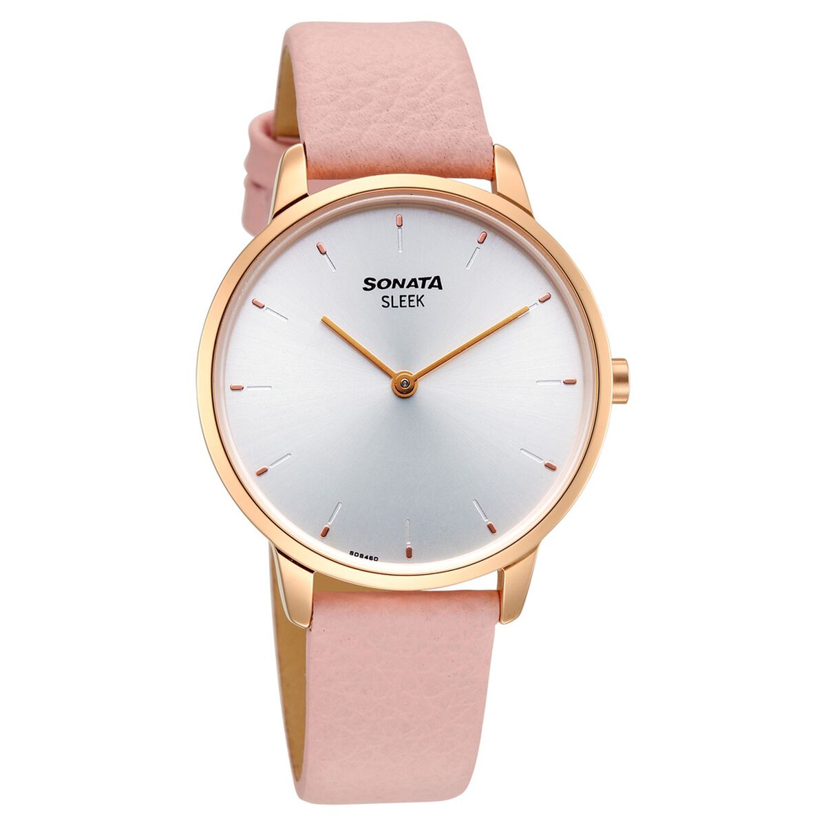 Sonata Sleek Women Silver Dial Blush Pink Leather Strap Watch 1