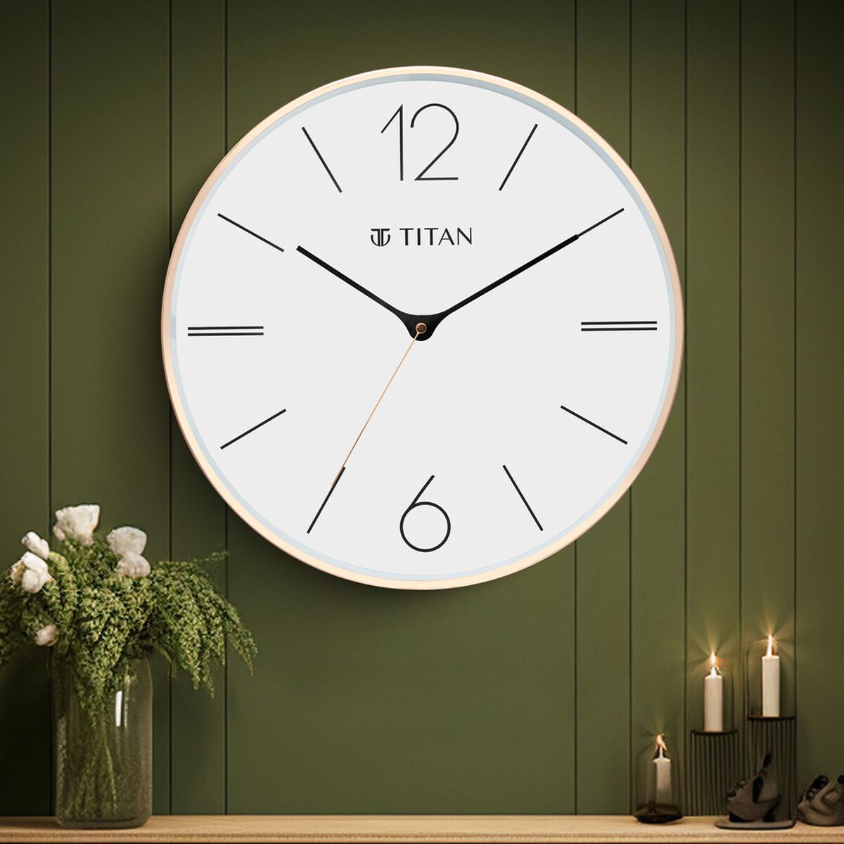 Titan Metallic Wall Clock White Dial with Rose Gold Sleek frame and Silent Sweep Technology - 40.0 cm x 40.0 cm (Large) 1