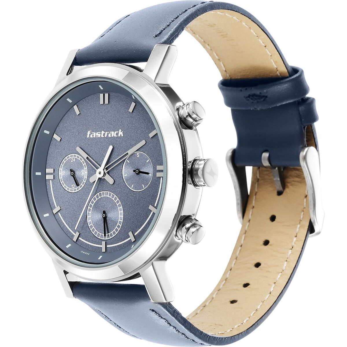Fastrack Tick Tock Quartz Multifunction Blue Dial Leather Strap Watch for Guys 4