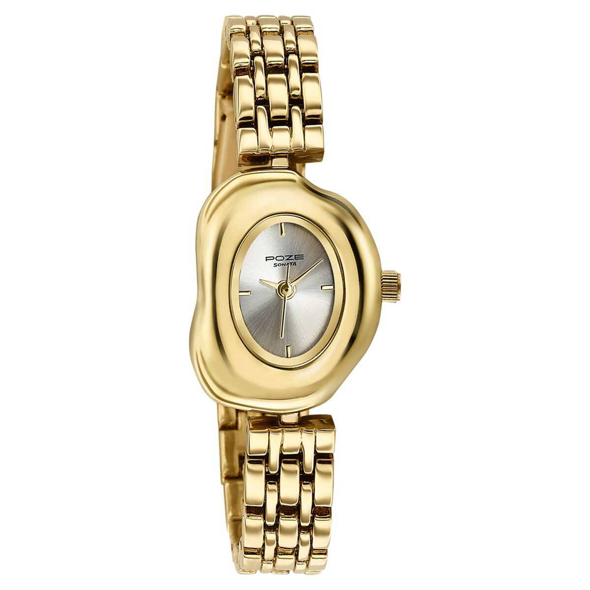 Poze By Sonata Quartz Analog Silver Dial Gold Metal Strap Watch For Women 3