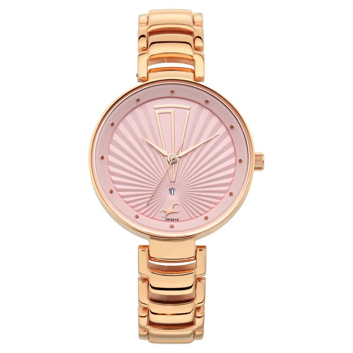 Fastrack Ruffles Quartz Analog with Date Pink Dial Stainless Steel Strap Watch for Girls 3