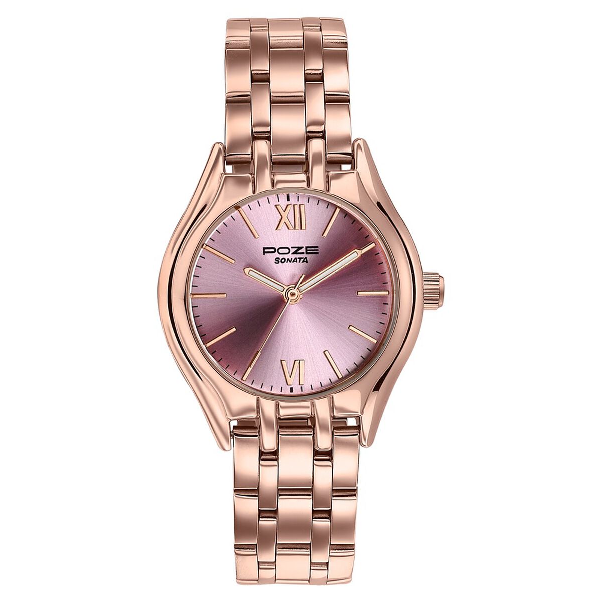 Poze By Sonata Quartz Analog Pink Dial Rose Gold Metal Strap Watch For Women 2