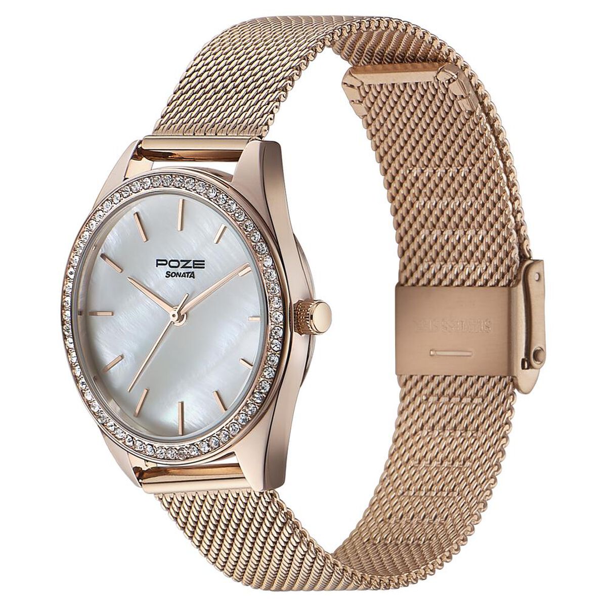 Sonata Poze Quartz Analog Mother of Pearl Dial Rose Gold Color Stainless Steel Strap Watch For Women 4