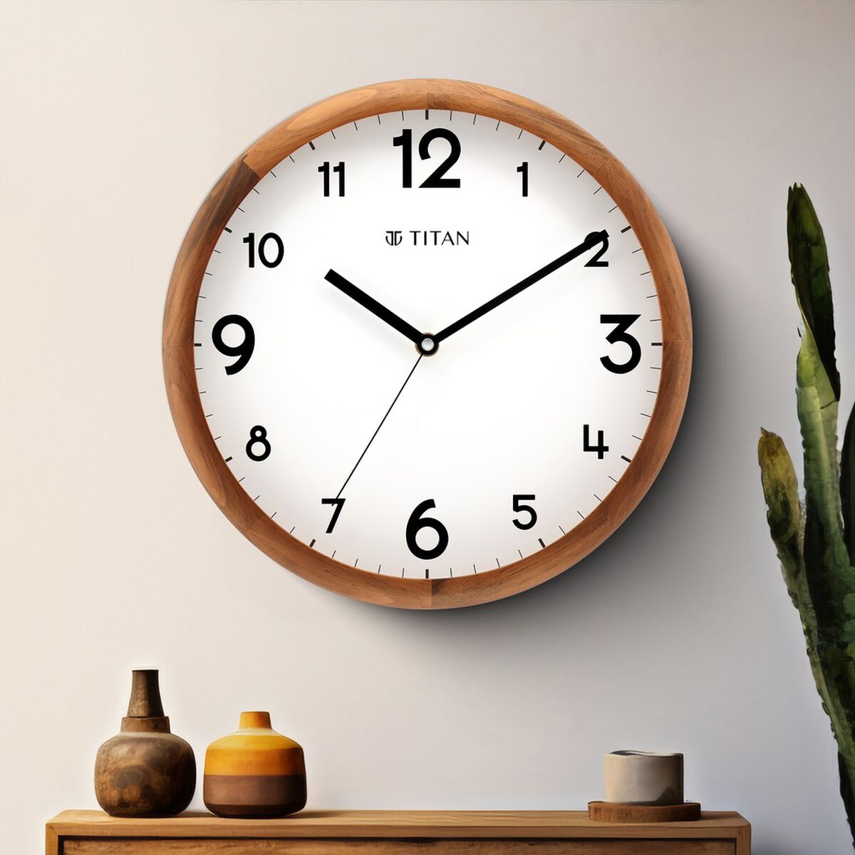 Titan Wooden Wall Clock White Dial and Silent Sweep - 30 cm x 30 cm (Medium) 1