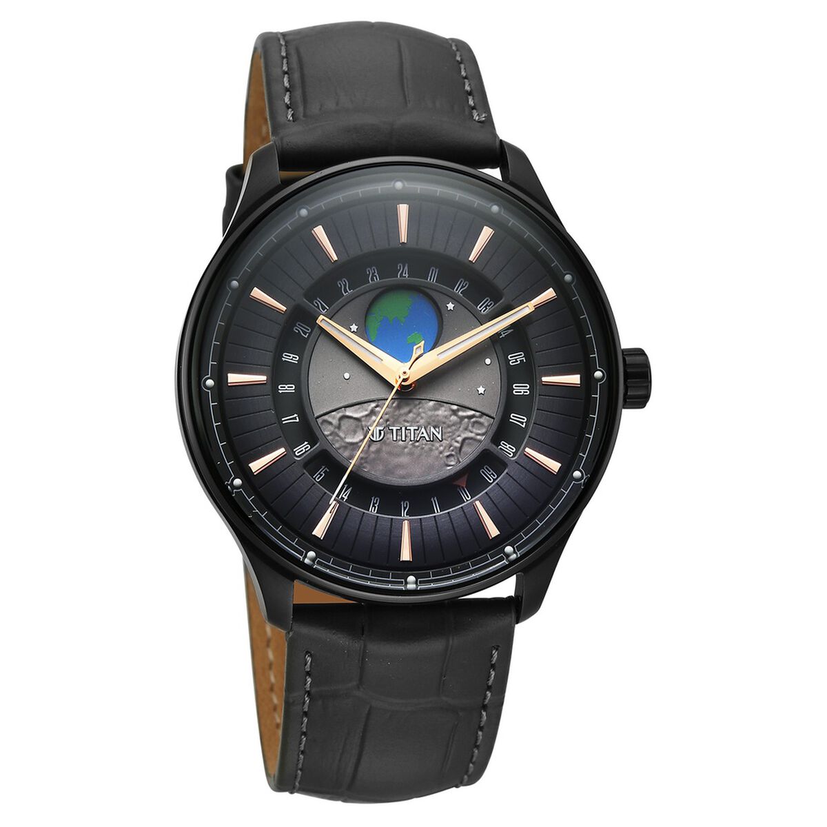 Titan Stellar Analog with Earth Disc and Gray Dial Gray Leather Strap Watch for Men 3