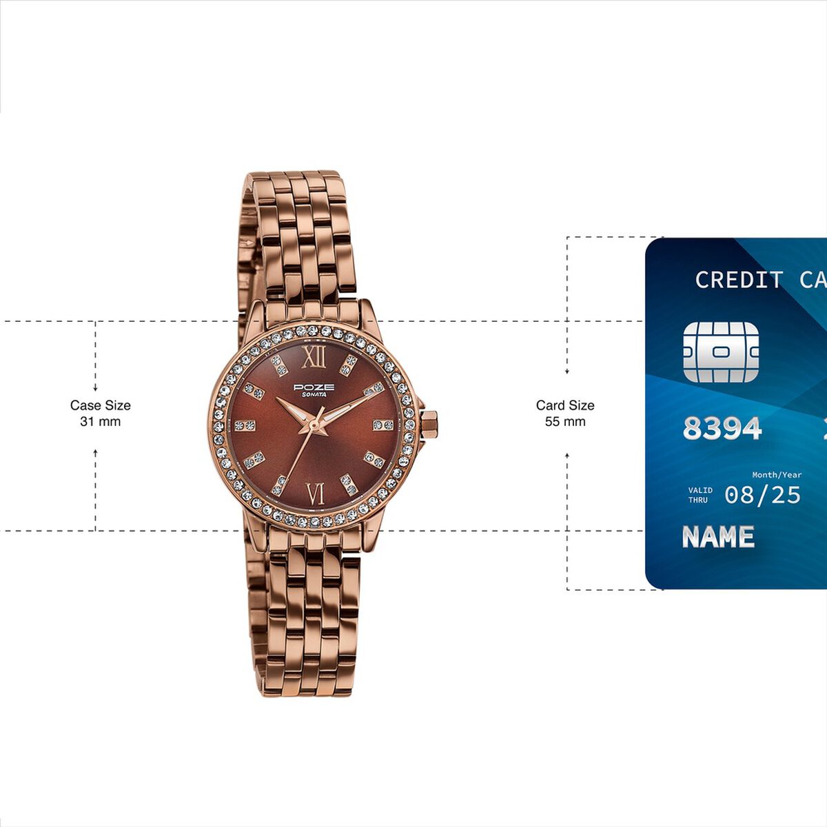 Sonata Poze Quartz Analog Brown Dial Brown Metal Strap Watch For Women 4