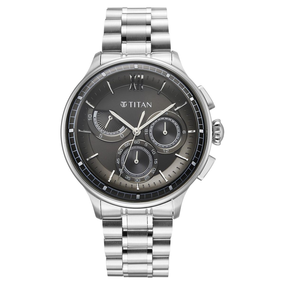 Titan Classique Half Cut Chronograph Analog with Black Dial Silver Stainless Strap Watch for Men 1