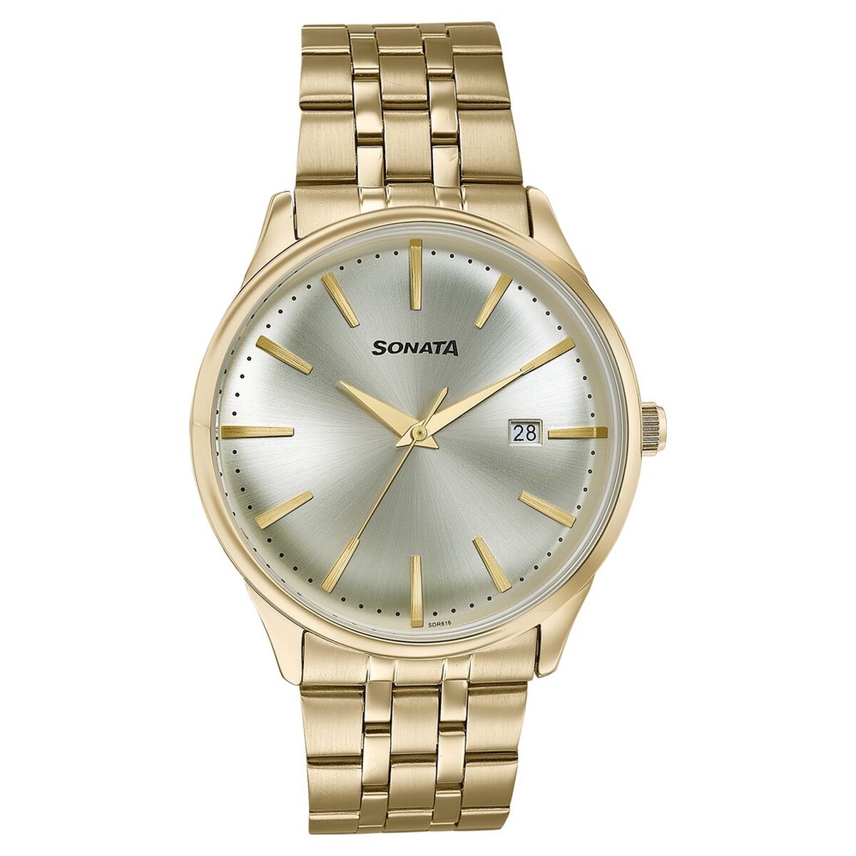 Sonata Wedding Edit Quartz Analog with Date Golden Dial Stainless Steel Strap Watch For Men 1