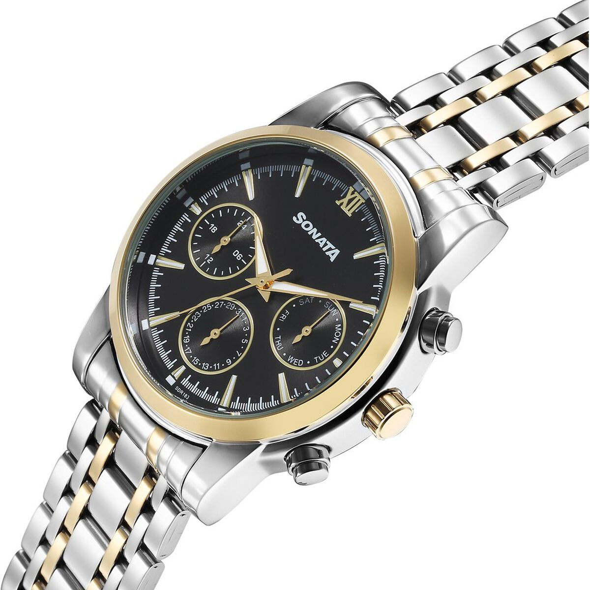 Sonata Wedding Multifunction Black Dial Stainless Steel Strap Watch For Men 2