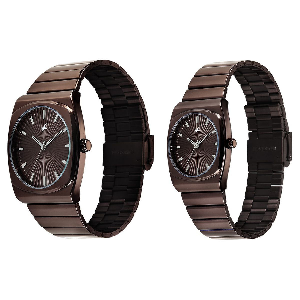 Fastrack Mixmatched Quartz Analog Multicoloured Dial Two Toned Stainless Steel Strap Watch For Couple 3