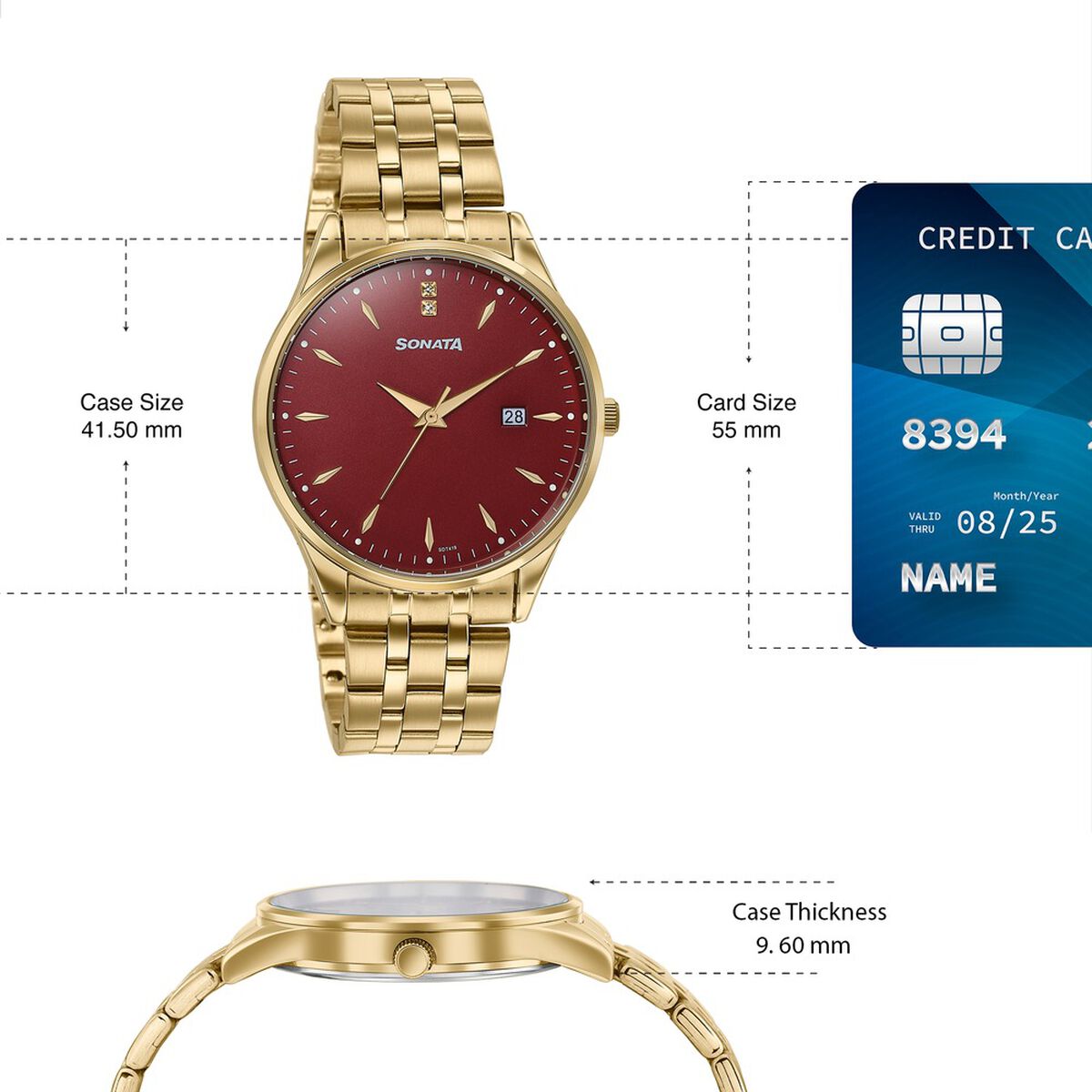 Sonata Jashn Quartz Analog Red Dial Golden Metal Strap Watch For Couple 4