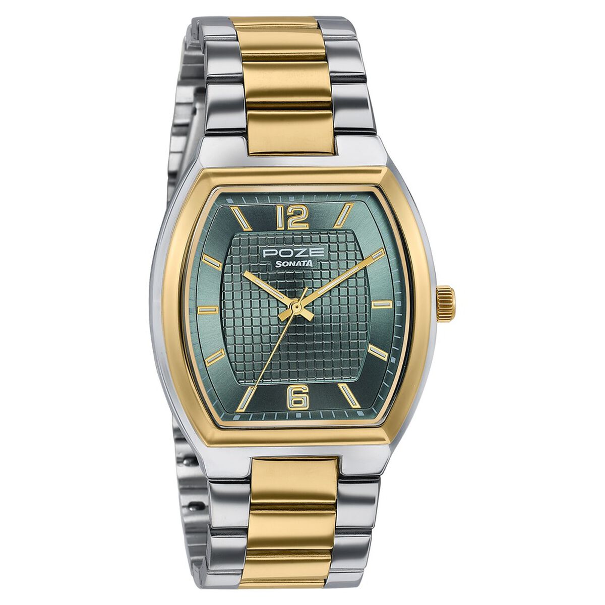 Poze By Sonata Quartz Analog Green Dial Two Toned Metal Strap Watch For Men 3