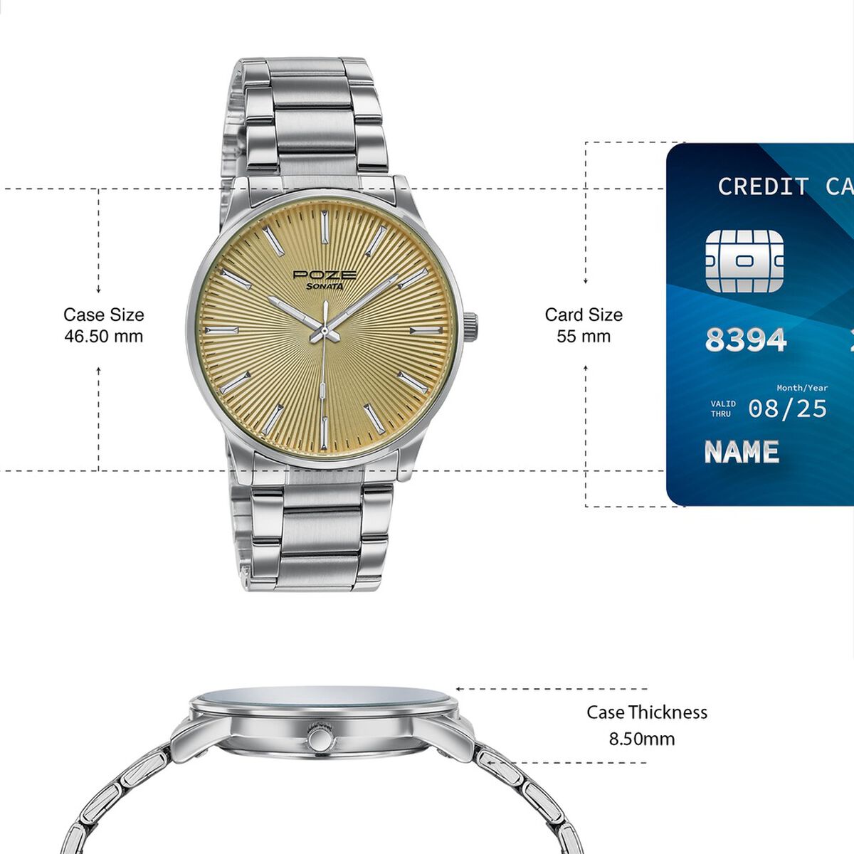 Poze By Sonata Quartz Analog Yellow Dial Silver Stainless Steel Strap Watch For Men 4