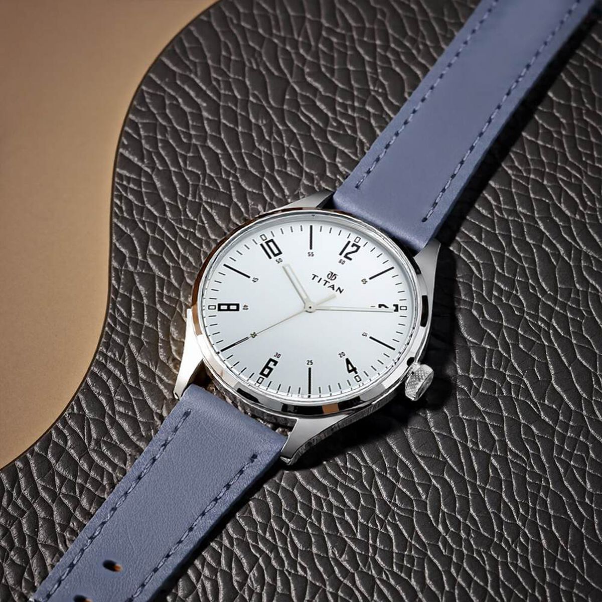 Titan Men's Minimalist Zen Watch: Sleek Leather Strap with Contrast Hands 1