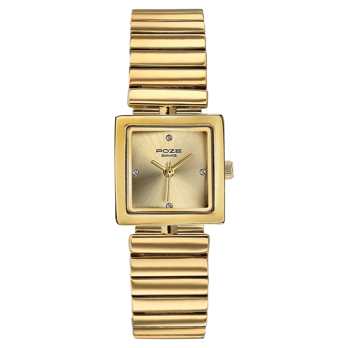 Sonata Poze Quartz Analog Silver Dial Golden Metal Strap Watch For Women 1