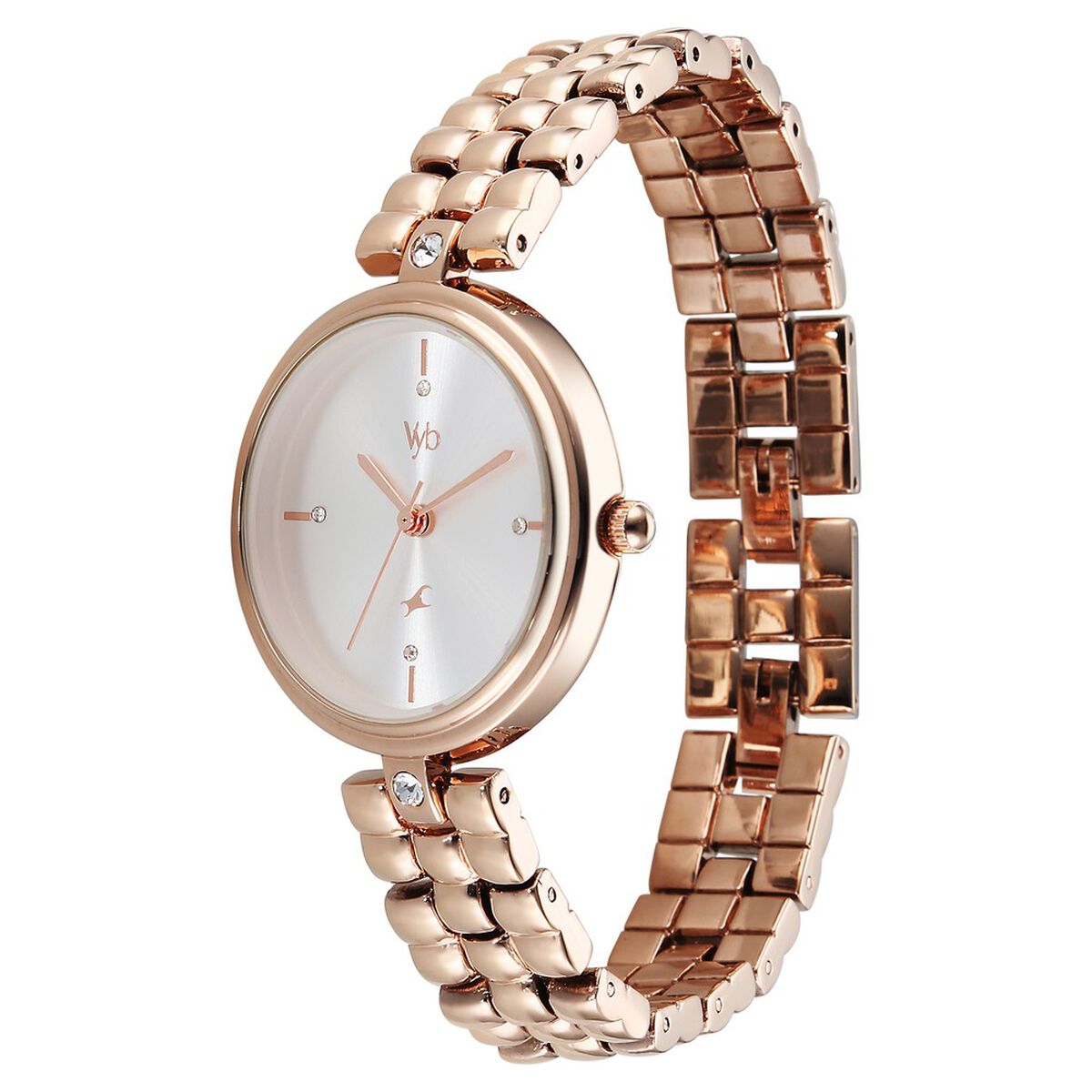 Vyb Iconiqu� By Fastrack Quartz Analog Silver Dial Rose Gold Metal Strap Watch For Girls 3