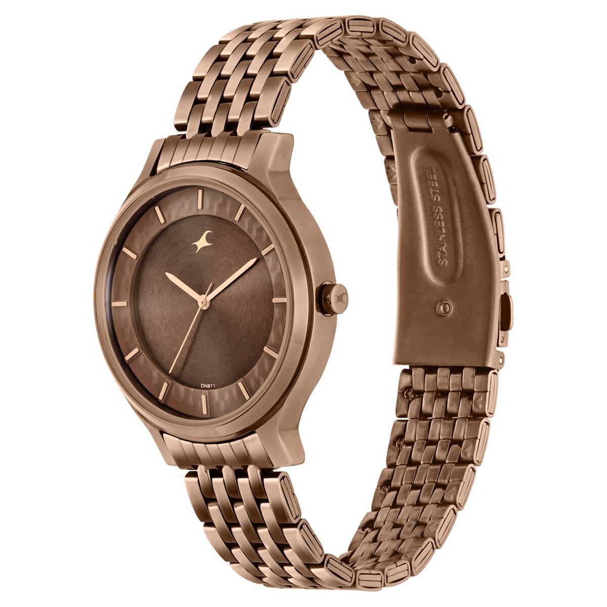 Fastrack Crush Quartz Analog Brown Dial Stainless Steel Strap Watch for Girls 3