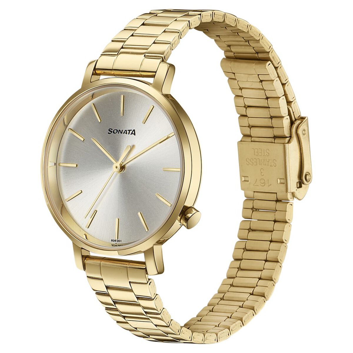 Sonata Elegent Essentials Quartz Analog Champagne Dial Stainless Steel Strap Watch For Women 3