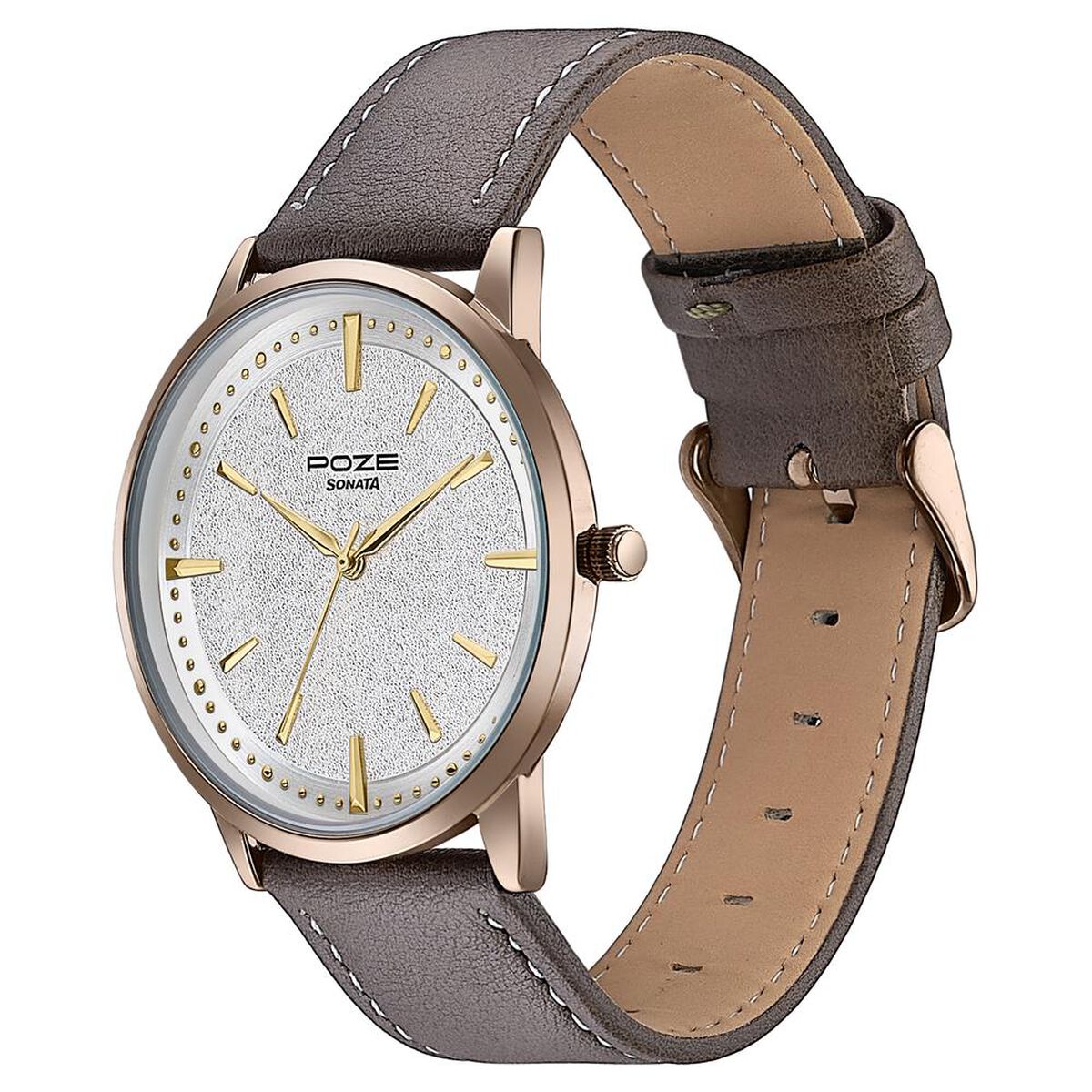 Sonata Poze Quartz Analog White Dial Leather Strap Watch For Men 5