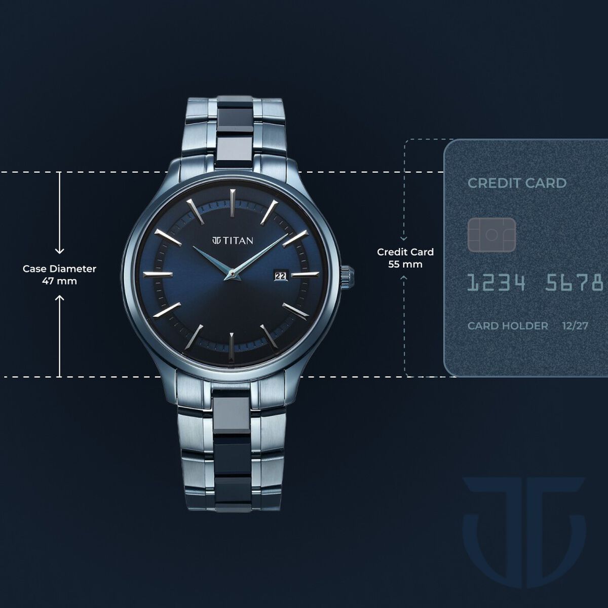 Titan Slim Ceramic Fusion Quartz Analog with Date Blue Dial Stainless Steel Strap Watch For Men 3