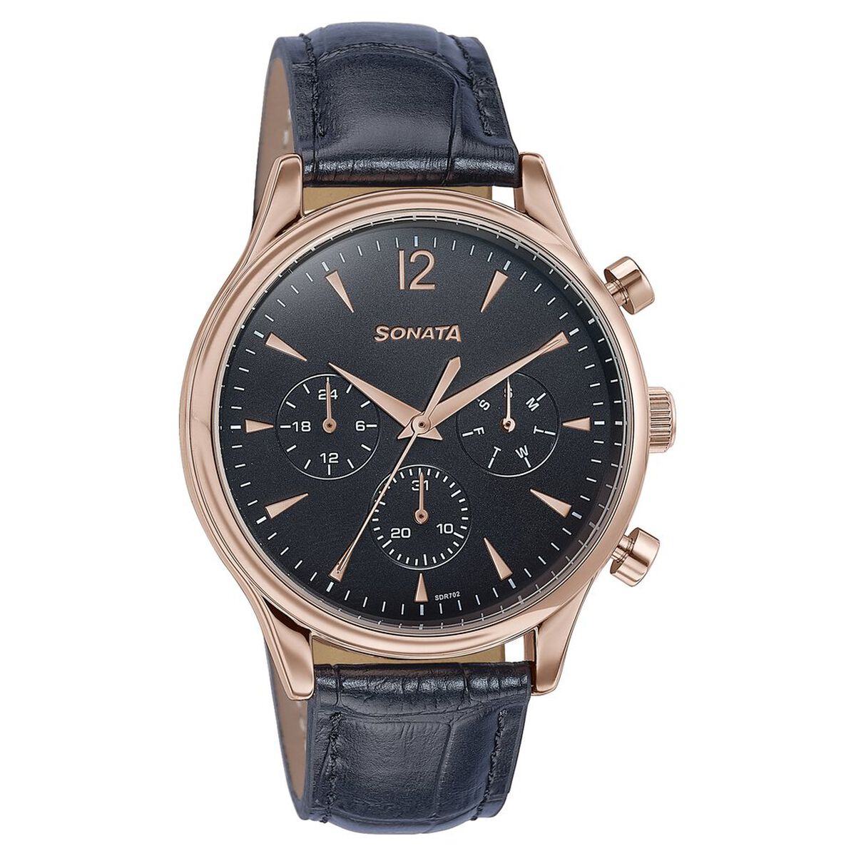 Sonata Wedding Edit Quartz Multifunction Black Dial Leather Strap Watch For Men 3